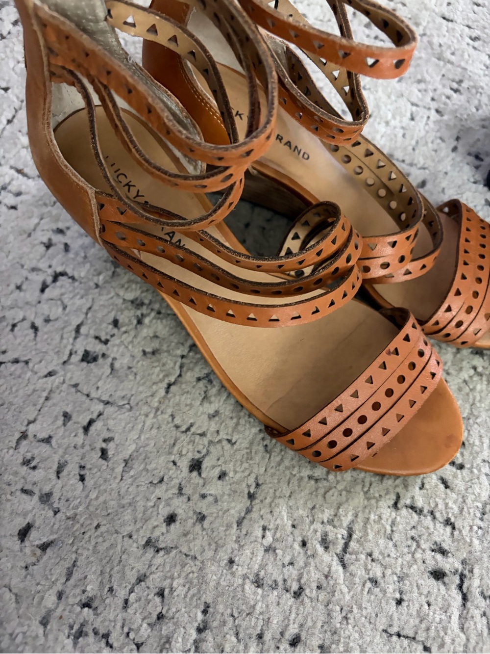 Lucky Brand Cognac Laser-Cut Strappy Heels